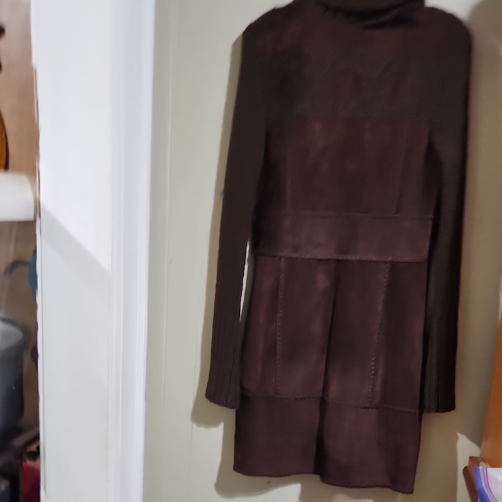 Chic Women's Brown Patchwork Coat NWT - image 9